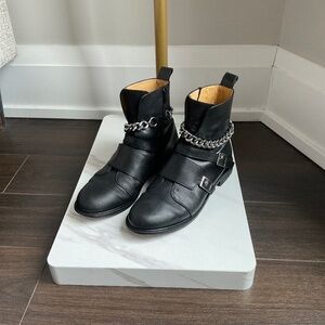 Maje Black Leather Chain-Trimmed Boots